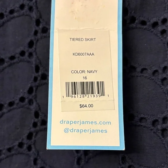 Draper James Navy Blue Eyelet A-Line Knee Length Skirt Size 16 Ruffle Hem - Picture 4 of 15